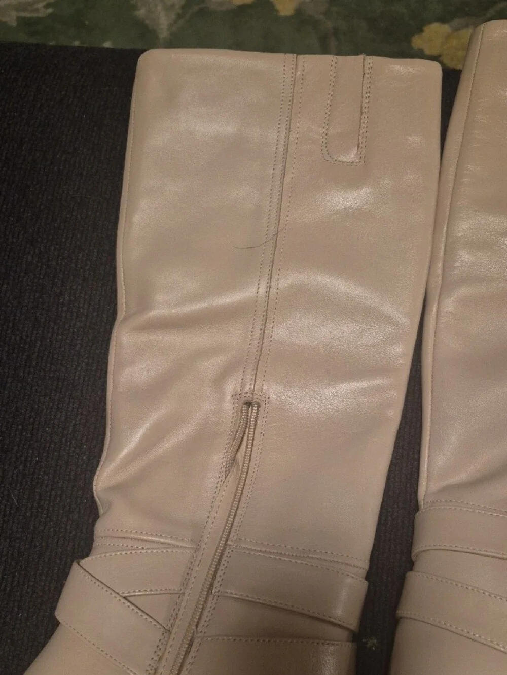 Vince Camuto Cream Leather Over-the-Knee Boots with Gold Buckle